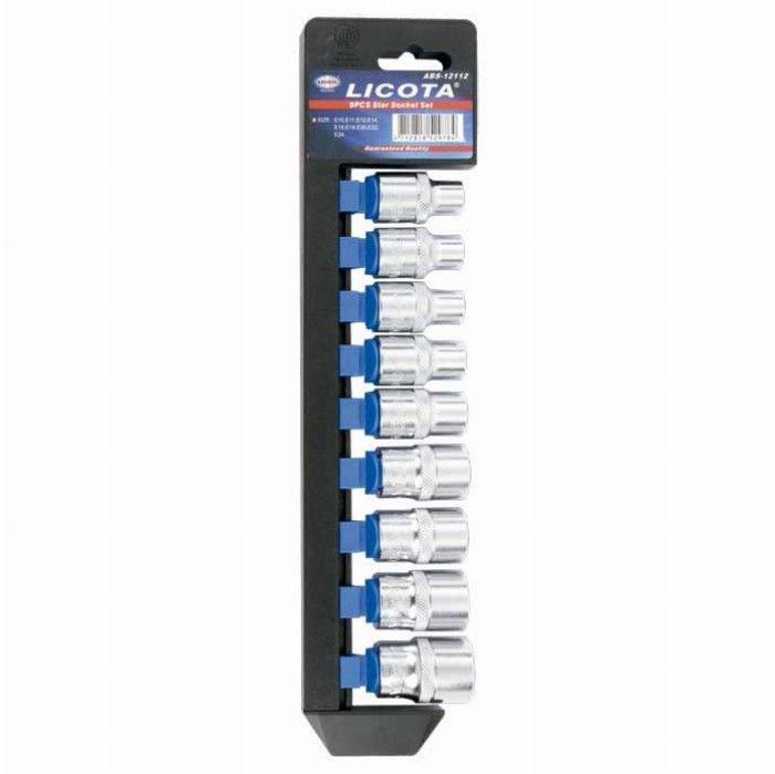 Vasos cortos Torx 1/2” 9 piezas - Acero cromo vanadio
