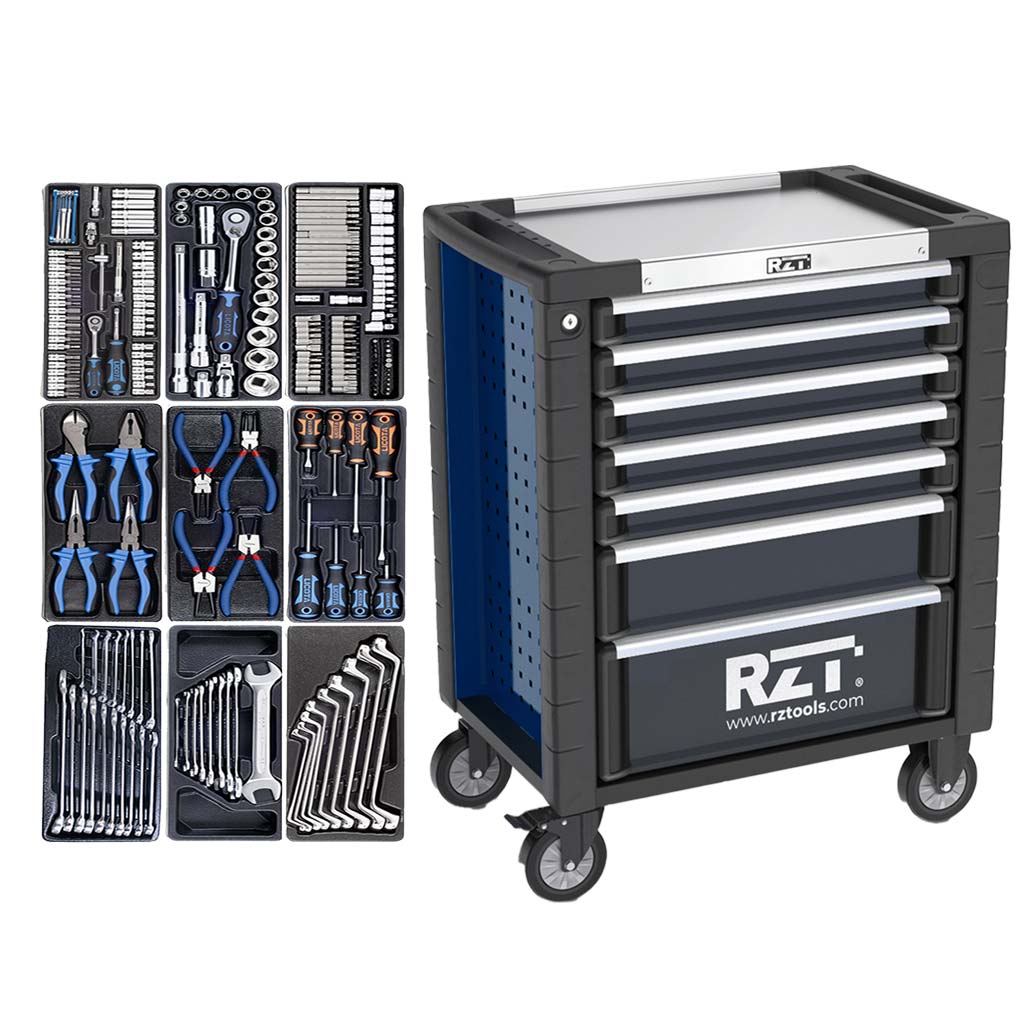 Carro 7 cajones RZ TOOLS + 224 Herramientas PROFESIONALES con cierre con llave