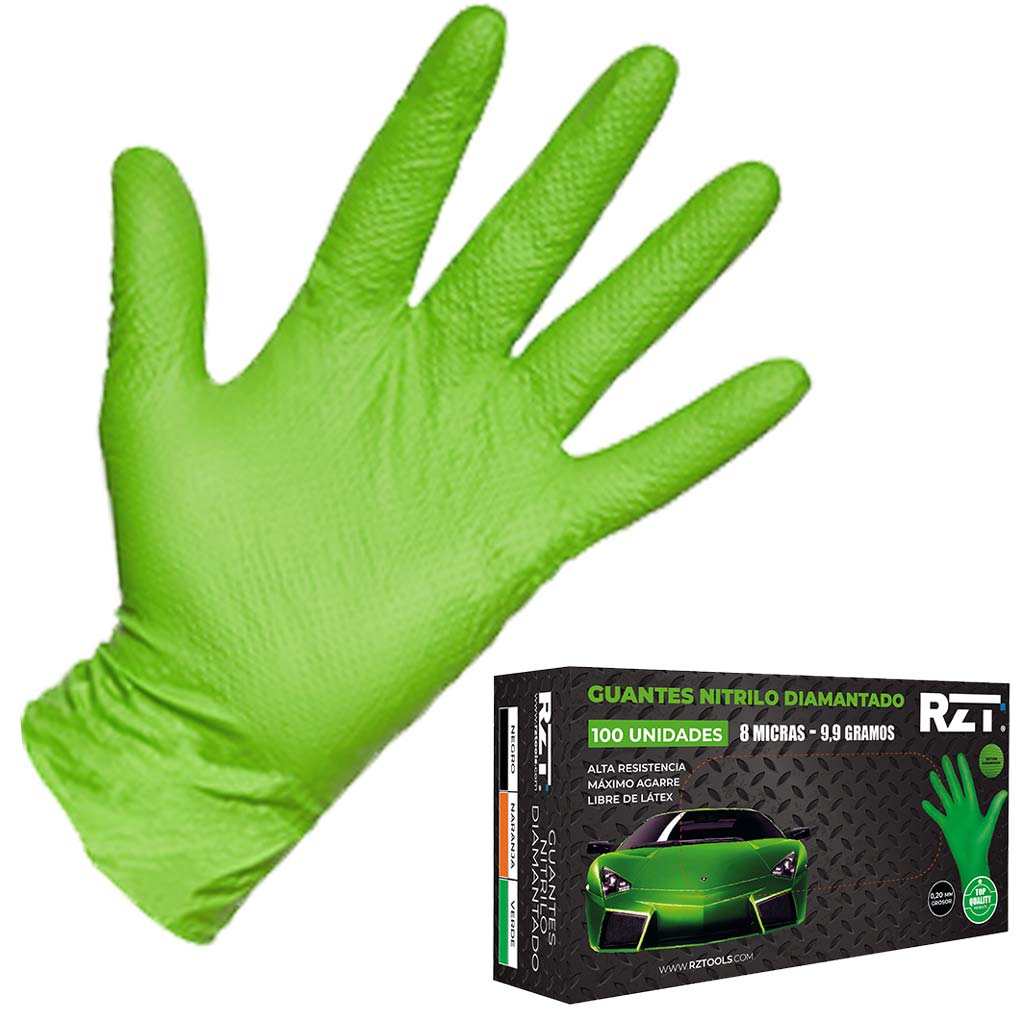 Guantes de nitrilo para mecánicos VERDES de alta sensibilidad para mecánicos