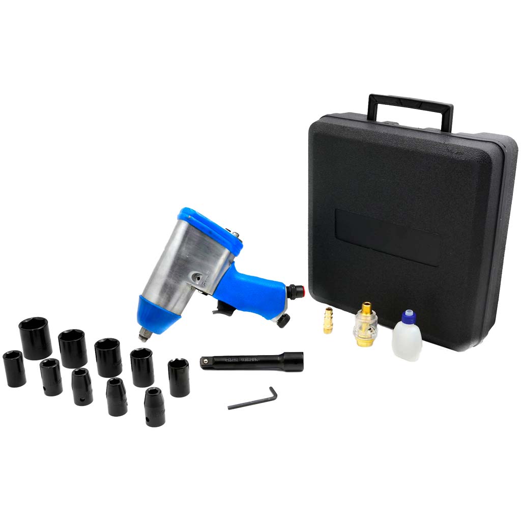 Set llave impacto 1/2" 850Nm + vasos 9-27mm para taller y mantenimiento