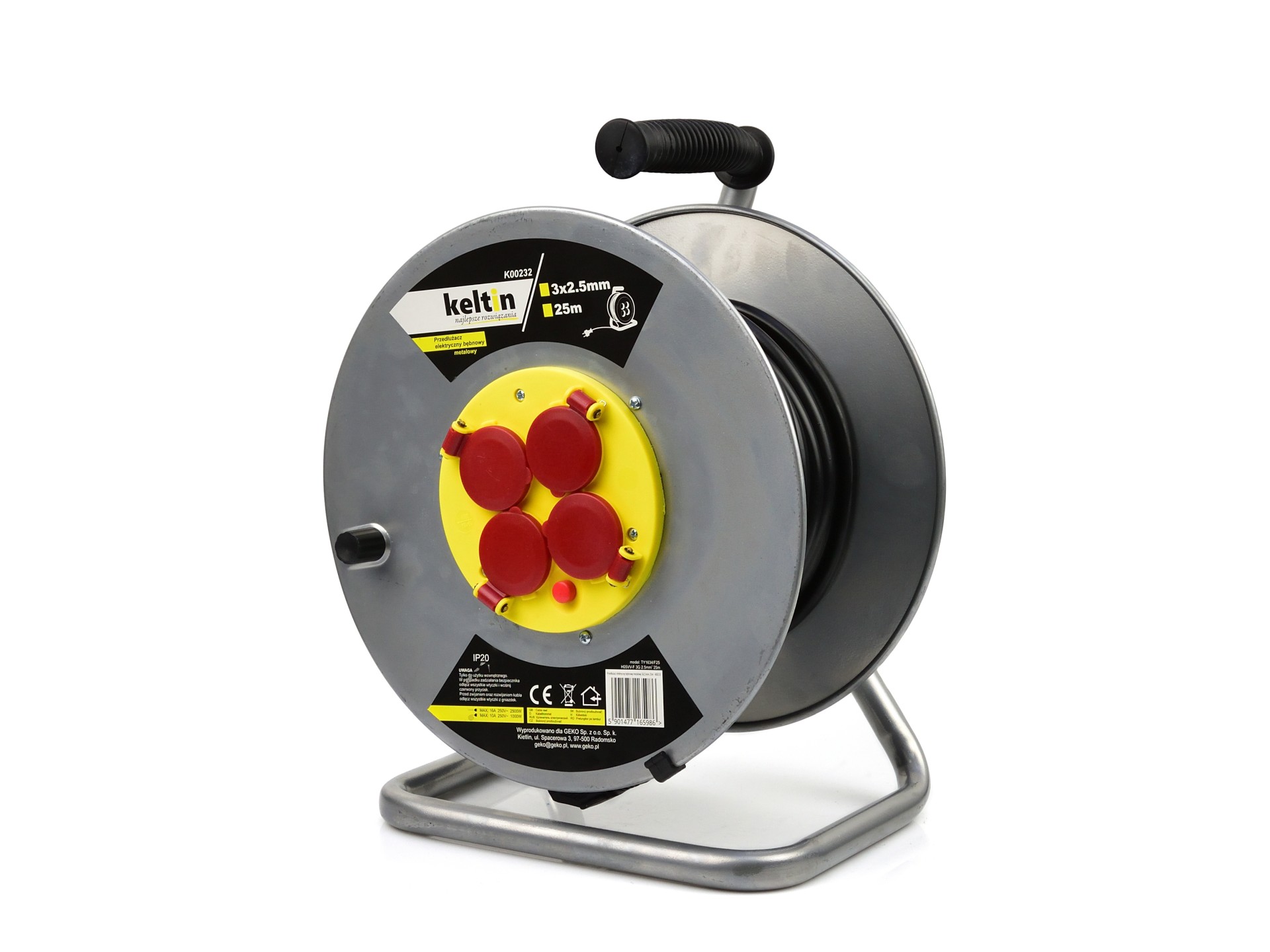 Tambor eléctrico 25mtr. 3 x 2,5mm / metal - 230V · acero