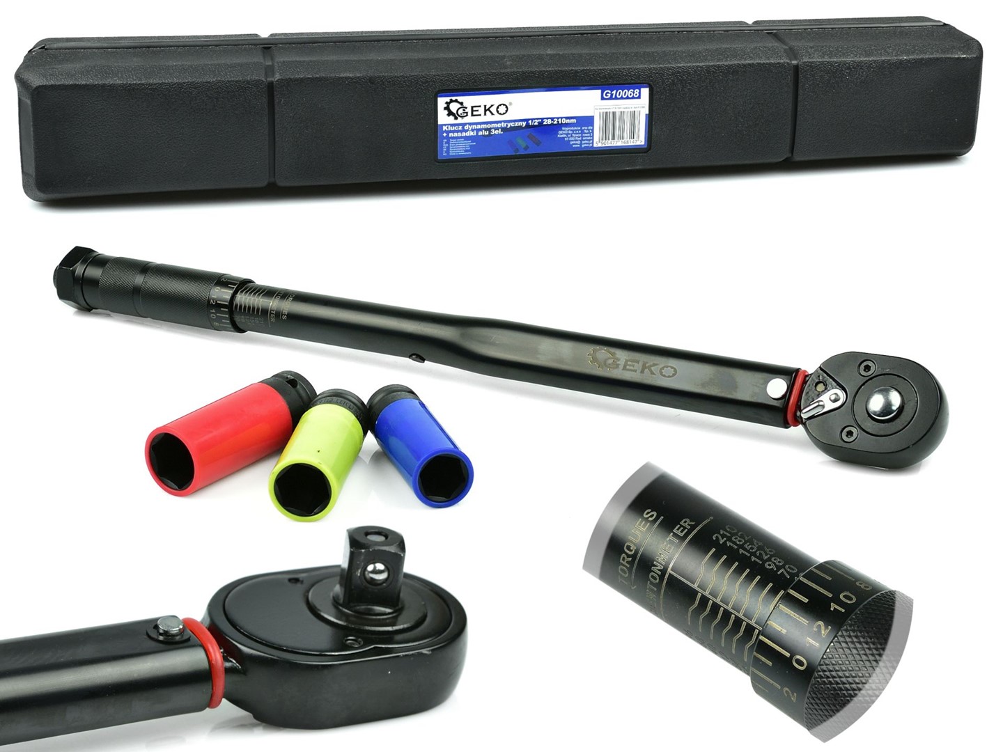 Llave dinamómetrica + juego vasos impacto llantas 1/2 - acero
