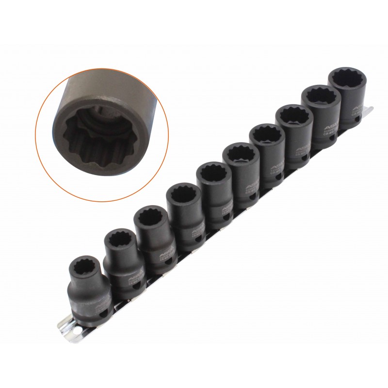 Juego 10 vasos 1-2 12 caras impacto 10-19mm para mecánica y mantenimiento - Imagen 3