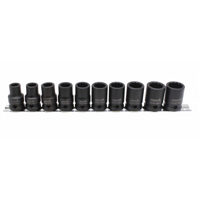Juego 10 vasos 1-2 12 caras impacto 10-19mm para mecánica y mantenimiento