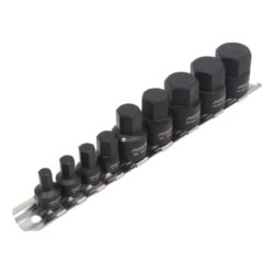 Vasos + punta Impacto Hex 1/4"-3/8", perfil bajo, 9pcs - 9 piezas