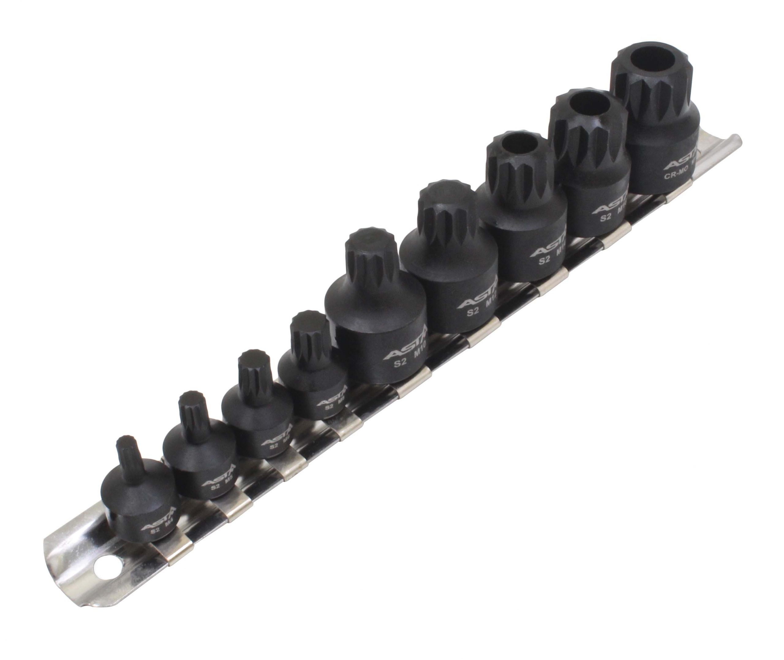 Vasos + punta Impacto Xzn 1/4"-3/8", perfil bajo, 9pcs - 9 piezas
