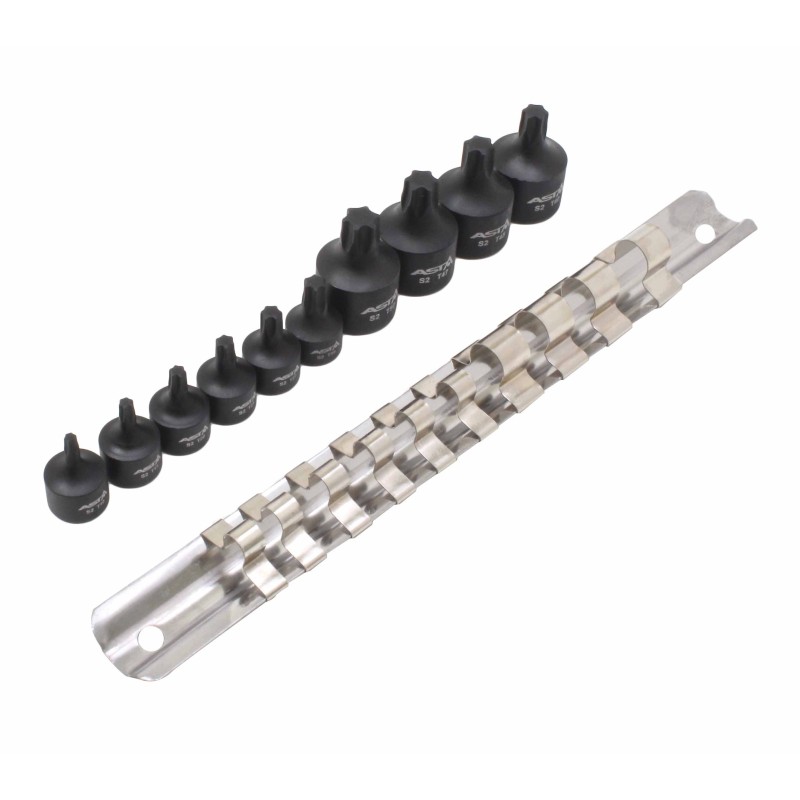 Vasos + punta Impacto Torx 1/4"-3/8", perfil bajo, 9pcs - Acero · 9 piezas