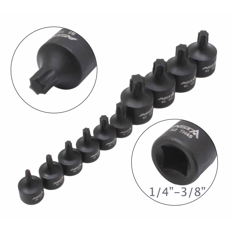 Vasos + punta Impacto Torx 1/4"-3/8", perfil bajo, 9pcs - Acero · 9 piezas - Imagen 4